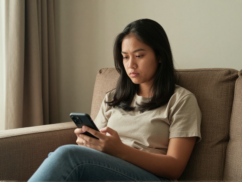 Seorang perempuan muda duduk tenang di dekat jendela sambil memegang secangkir teh dan merenung, cahaya alami lembut di pagi hari.