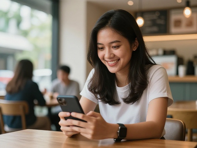Pasangan muda Indonesia sedang chatting di Telegram untuk kencan online gratis